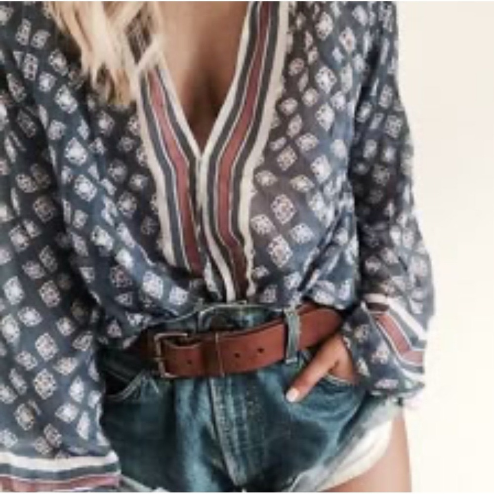 Free People Hendrix Boho Blouse semi sheer top